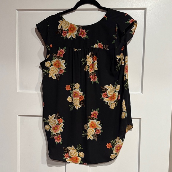 LOFT Black Blouse with Floral Design - Picture 3 of 3